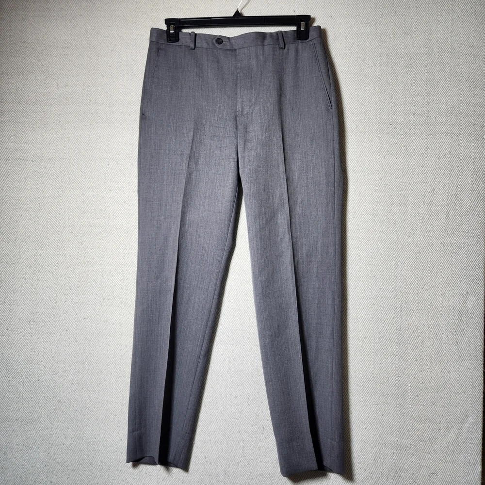 Egara Peak Lapel Slim Fit 100% Wool 2 Piece Mens 44R Gray Suit 33x30